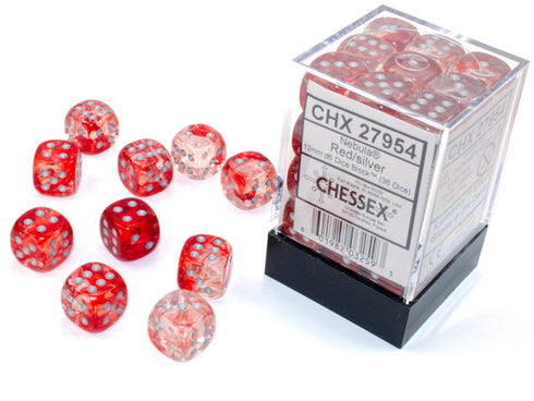 Chessex: 12mm D6 Dice Block (36 dice) - Nebula Red/Silver