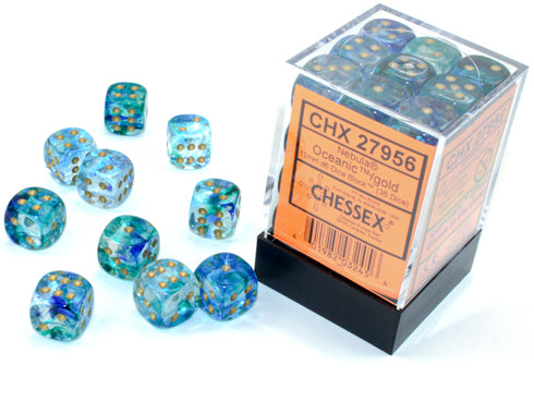 Chessex: 12mm D6 Dice Block (36 dice) - Nebula Oceanic/Gold