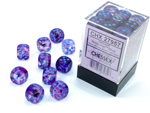 Chessex: 12mm D6 Dice Block (36 dice) - Nebula Nocturnal/Blue