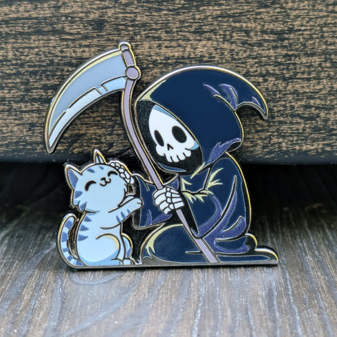 Mimic Co: Grim Reaper Petting Cat Hard Enamel Pin -1.5"