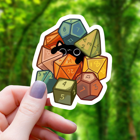 Mimic Co: Cat Amongst Polyhedral Dice Sticker - 3"