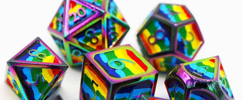 Dice For All: 7 Piece Metal RPG Dice Set - Rainbow Pride Flag