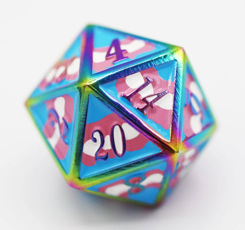 Dice For All: 7 Piece Metal RPG Dice Set - Transgender Pride Flag