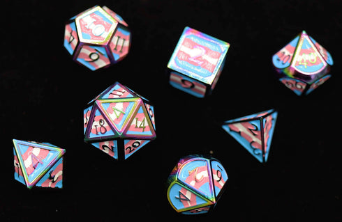 Dice For All: 7 Piece Metal RPG Dice Set - Transgender Pride Flag