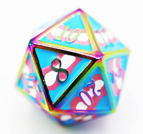 Dice For All: 7 Piece Metal RPG Dice Set - Transgender Pride Flag