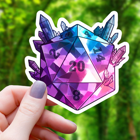 Mimic Co: Crystal D20 Polyhedral Dice Sticker - 3"