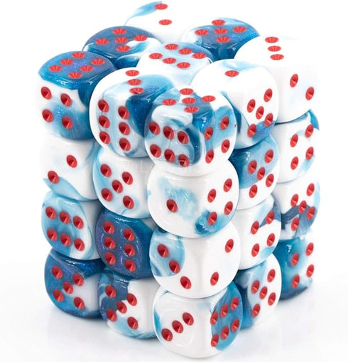 Chessex: 12 mm D6 Dice Block (36 count) - Gemini Astral Blue-White/Red
