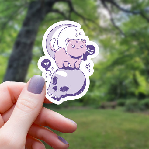 MGCo: Pastel Gothic Cat Atop Skull Sticker - 3"