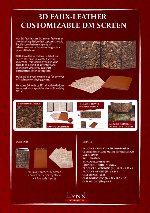 3D Faux-Leather Customizable Game Master Screen (DM/GM)