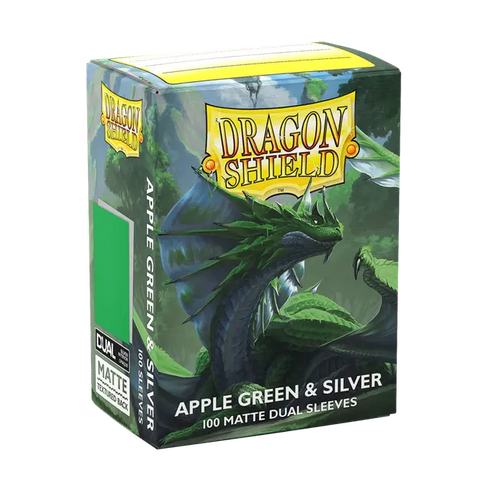 Dragon Shield: 100 Standard Size Dual Matte Sleeves - Apple Green & Silver