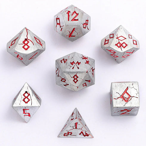 Barbarian Solid Metal Polyhedral Dice Set - Brushed Red