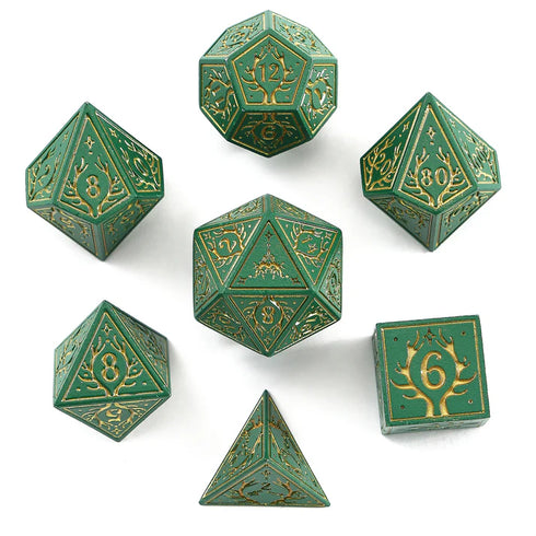 Druid Solid Metal RPG Dice Set - Green w/Gold