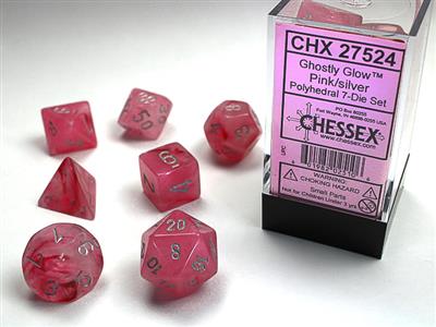 Chessex: Ghostly Glow 7 Die Set - Pink/silver