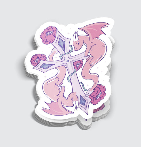 MGCo: Pastel Goth Dragons On Cross Sticker - 3"