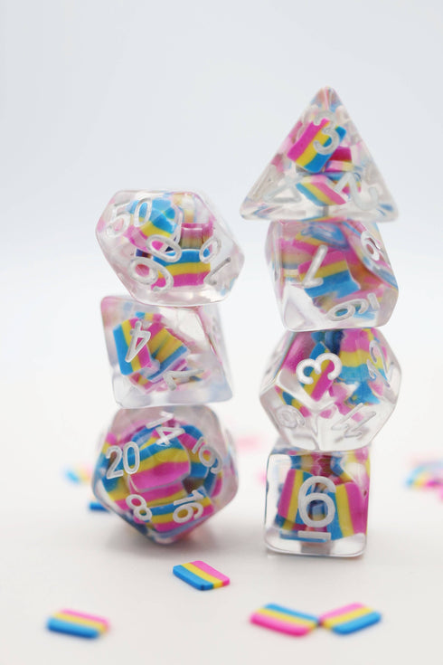 Dice For All: 7 Piece RPG Dice Set - Pansexual Flag