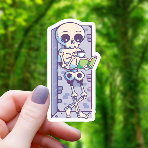 MGCo: Chilling Skeleton Reading a Book Sticker - 3"