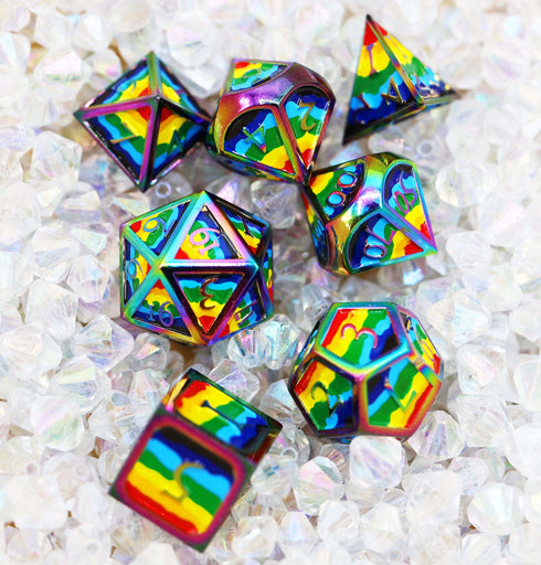 Dice For All: 7 Piece Metal RPG Dice Set - Rainbow Pride Flag